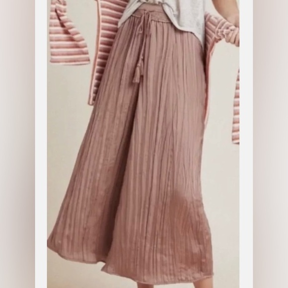 Anthropologie Saturday Sunday Plisse Tassel Pleated Wide Leg Pants - Picture 2 of 3